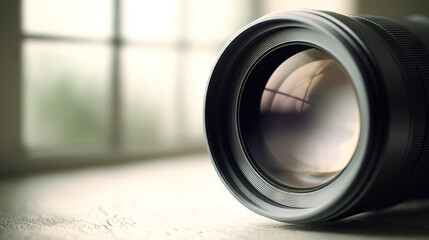 Close-Up of a Camera Lens Reflecting Light