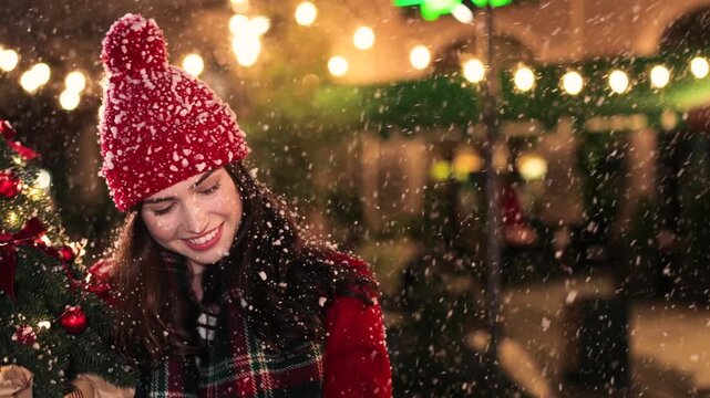 young woman with christmas tree