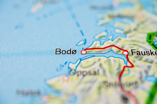 Macro map view of Bodo and Fauske coastal Norway route.