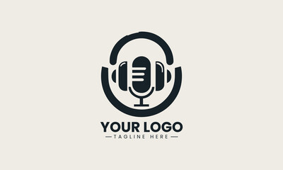 Obraz premium Black headphone icon with bold brand typography represents professional audio company identity concept in clean minimalist vector logo design isolated on white background