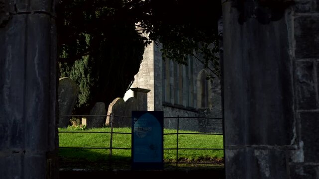 Kilkenny, Ireland. 10-30-2023. Cemetery of St. Canice entrance. Tombstones. Video 4K