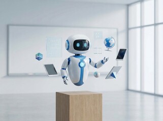 AI Companion Engaging with Interactive Technology and Data Presentation in a Modern Learning Environment captured with clarity