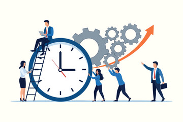 Teamwork time management and progress a collaborative business concept illustration