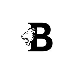 Bold black letter b with lion head icon graphic design isolated © Nur