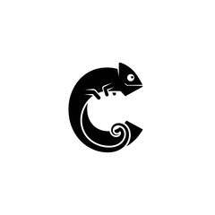 Chameleon and c letter logo design in black and white isolated