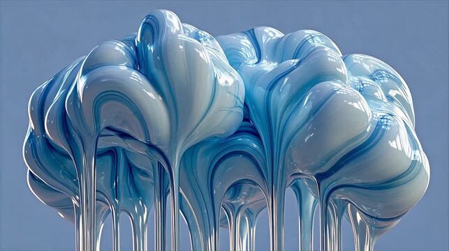 Blue and white glossy liquid forms