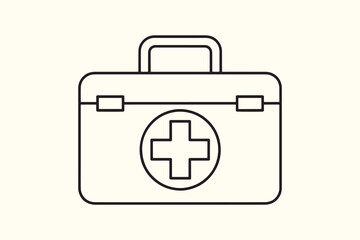 Obraz premium Simple line drawing of a first aid kit with a prominent medical cross symbol