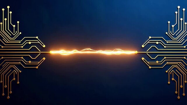 Golden circuit board design with glowing light