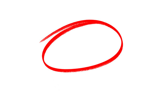 red circle mark. transparent hand drawn oval shape brush stroke for marking mistake in exam paper