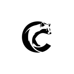 Stylized raccoon silhouette inside c shape design for logos and branding © sri