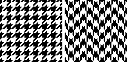 Houndstooth seamless pattern. Pied poule background. Repeating pieds tileable. Repeated abstract puppytooth. Tillable tweed. Set design prints. Tartan repeat cloth. Woven tile. Vector illustration