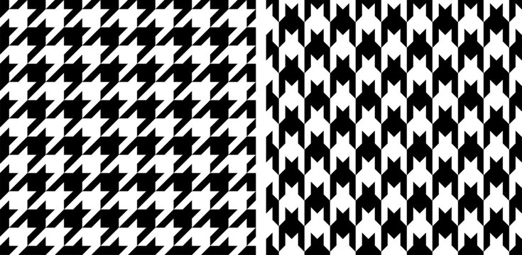 Houndstooth seamless pattern. Pied poule background. Repeating pieds tileable. Repeated abstract puppytooth. Tillable tweed. Set design prints. Tartan repeat cloth. Woven tile. Vector illustration