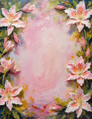 Obraz premium Delicate pink lilies flourish around a dreamy, swirling pastel background, creating a captivating scene of serenity and artistic charm, perfect for sending warm wishes Generative AI