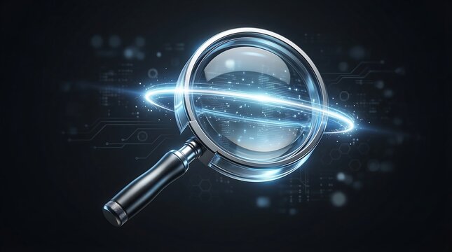 Detailed 3D Glass Magnifying Glass Icon with Glow