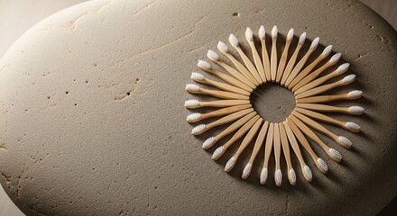 Circular arrangement of bamboo toothbrushes symbolizing eco friendly hygiene concept