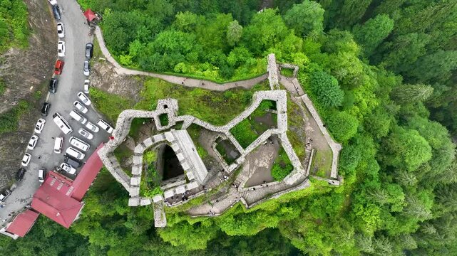 Historical Zilkale (Zil Kale) Castle located in Camlıhemsin, Rize and Kackar Mountains in the background