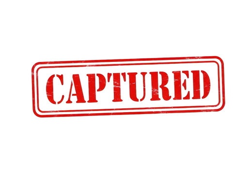 A red captured stamp on a white background isolated on transparent background
