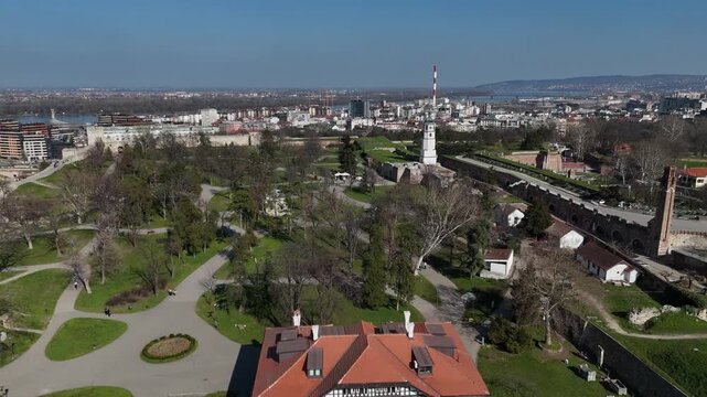 Belgrade, Serbia - Aerial view of Kalemegdan fortress with Danube and Sava river in the background