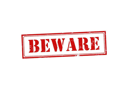 A red beware stamp on a white background isolated on transparent background