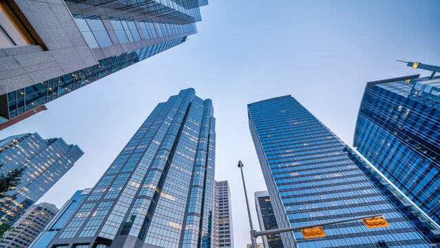 Calgary, Alberta. Downtown streets and buildings at night