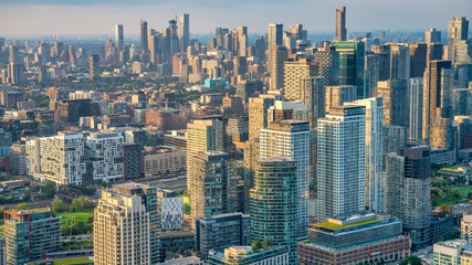 Naklejka premium Twilight Over Toronto. Stunning Aerial View from Helicopter