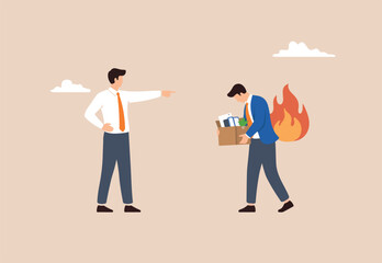 Fired employee, layoff or dismissal worker, misconduct or underperform staff, failure or trouble employment, jobless or unemployment concept, finger to fires, layoff misconduct employee
