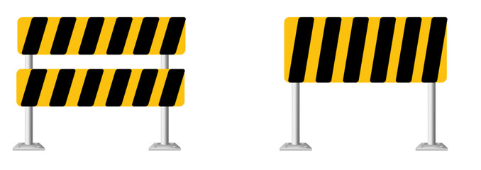 Warning signs on metal stands displayed outdoors in a public area from a straightforward view © The Shot Hub