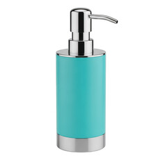 Obraz premium Modern soap dispenser with turquoise body and silver pump isolated on transparent background