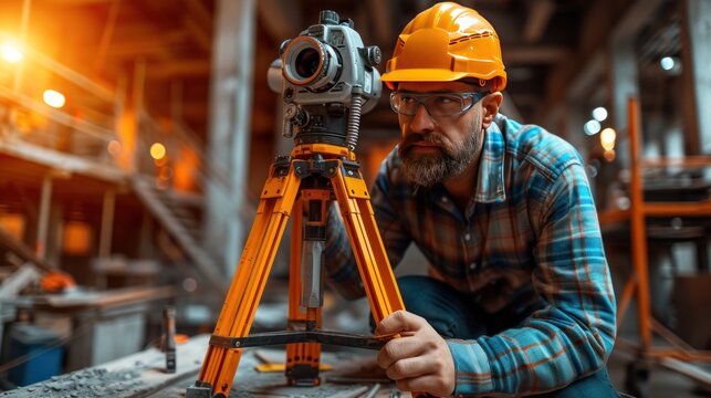 engineer site survey with laser tripod machine