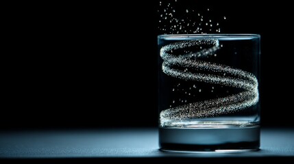 sambuca. A clear glass of sambuca on a dark surface with rising bubbles in a soft spiral. bar promotions, beverage menus, designed for food & beverage menus and cafe branding. 