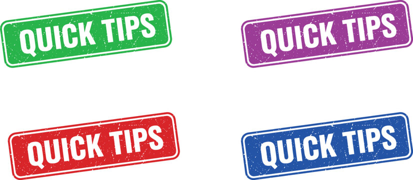 Colorful quick tips labels in green, purple, red, and blue on a white background