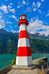 Fototapeta premium Hafen Unterterzen Gemeinde Quarten am Südufer des Walensees, Kanton St. Gallen