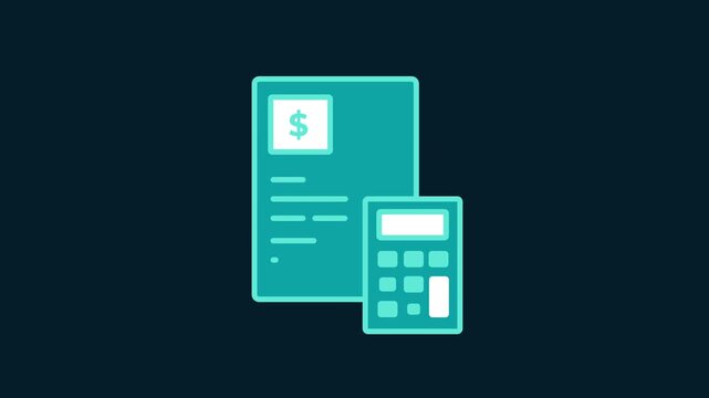 Animated accounting icon with spreadsheet, money and calculator animation demonstrating cost estimation and budgeting. 4K resolution. 