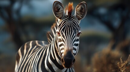 Fototapeta premium Close-up of Zebra Head With Tilted Ears in Natural Habitat During Daytime