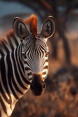 Fototapeta premium Close-up View of a Zebra's Head Showing Detailed Stripes and Features