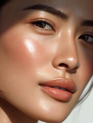 Fototapeta premium Close-up Shot of a Person's Face Showing Skin Texture and Features in Soft Light