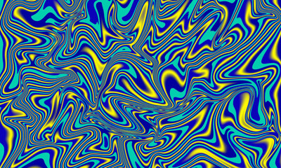 Fototapeta premium Abstract psychedelic swirls of vibrant blue, yellow, and teal creating a mesmerizing and energetic fluid art pattern, perfect for backgrounds and digital designs