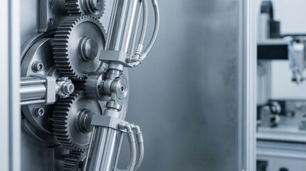 Precision titanium gear and pneumatic cylinder assembly for industrial automation concept