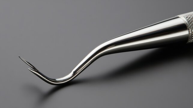 shortcoming. A stainless steel dental facebow isolated on a neutral background. STEM education sheets, lab safety posters, designed for biotech research communications, used by nutritionists.
