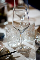 Elegant wine glass on a festive restaurant table
