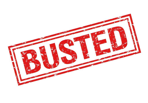 A red rubber stamp with the word busted isolated on transparent background