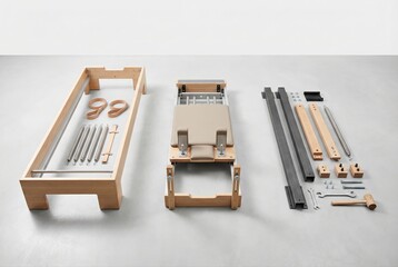 Fototapeta premium Assembled components of a premium pilates reformer demonstrating modern design principles, functionality, and quality craftsmanship for fitness enthusiasts and wellness practitioners
