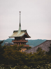Fototapeta premium Traditional pagoda tower on forested hillside