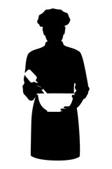 Silhouette vector graphic of a chef mixing ingredients in a white bowl