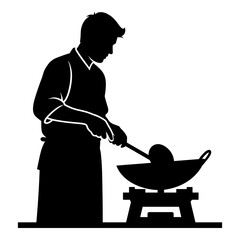 Chef silhouette cooking food expertly in a traditional wok illustration design