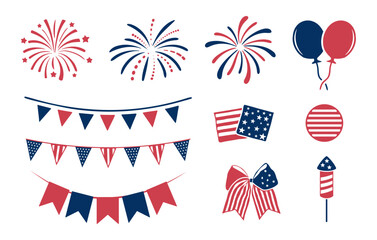 4th of July Vector Set, 4th of July Svg, Fireworks Svg, Firework, Rocket, Bow, Banner Vectors, Independence Day Svg, Patriotic Usa Decoration Vectors, 4th of July Elements Vectors. 