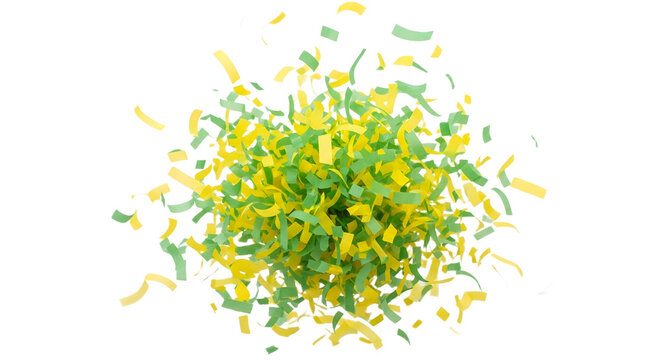 A vibrant pile of yellow and green confetti on a Brazil, green and yellow colors in 2026 soccer world championship
