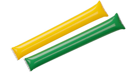 Fototapeta premium Two inflatable tubes in yellow and green on a Brazil, green and yellow colors in 2026 soccer world championship