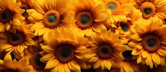 Obraz premium Sunflower field flora. A field of sunflowers on a clear summer day
