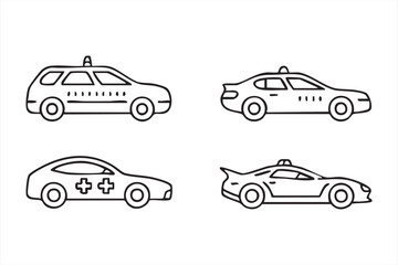 Assortment of special vehicle outline icons taxi ambulance police sports car vector © Nuruzzaman